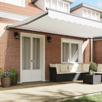 Cortină Retractabilă Manuală Albă 500x300 cm - Umbră Exterioară