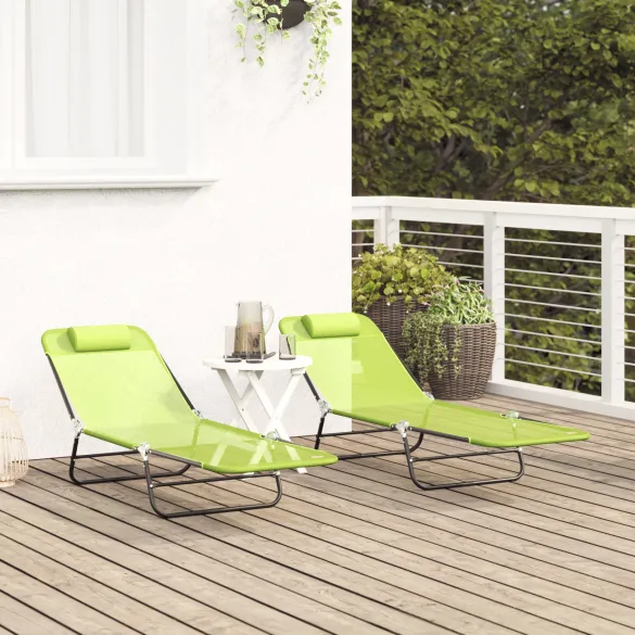 Șezlonguri Pliabile 2 buc - Verde, cu Perne Cap | Comandă Acum