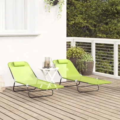 Șezlonguri Pliabile 2 buc - Verde, cu Perne Cap | Comandă Acum