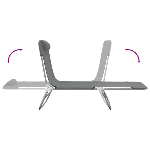 Șezlonguri Pliante Exterior - 2 Bucăți - Gri și Oțel