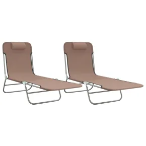 Șezlonguri Pliante Exterior - Set 2 Bucăți - Maro - Textilă 2