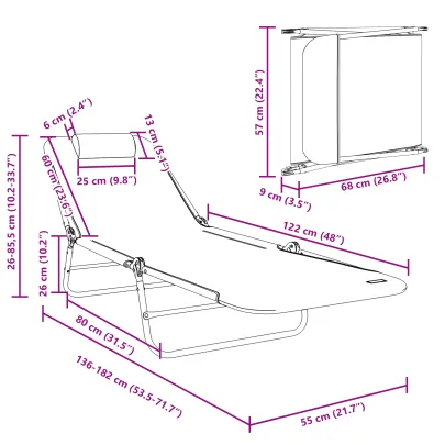 Șezlonguri Pliabile 2 buc Bleumarin Textilene | Livrare Gratuită