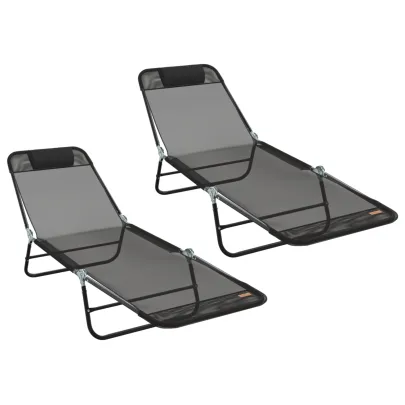 Set 2 Șezlonguri Pliabile Negre Exterior - Livrare Gratuită