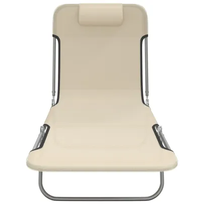 Șezlonguri Pliante Crem - Set de 2 - Textilenă și Oțel