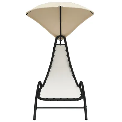 Șezlong cu Baldachin Crem - 167x80x195 cm - Textil și Oțel