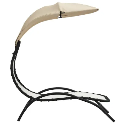 Șezlong cu Baldachin Crem - 167x80x195 cm - Textil și Oțel