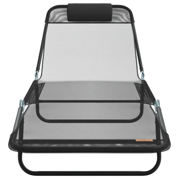 Șezlong Pliabil Negru cu Suport Cap - Livrare Gratuită