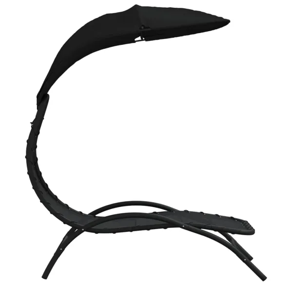 Șezlong cu Baldachin Negru - 167x80x195 cm - Textil și Oțel