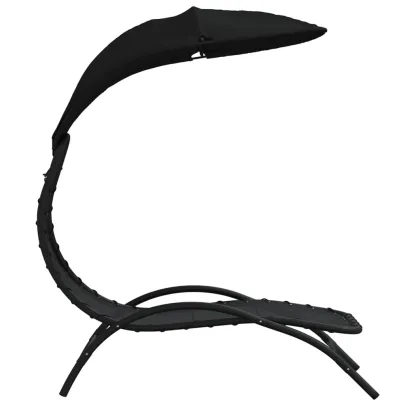 Șezlong cu Baldachin Negru - 167x80x195 cm - Textil și Oțel
