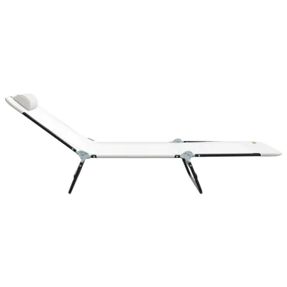 Șezlong Pliabil Exterior Crem Textilena | Livrare Gratuită