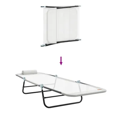 Șezlong Pliabil Exterior Crem Textilena | Livrare Gratuită