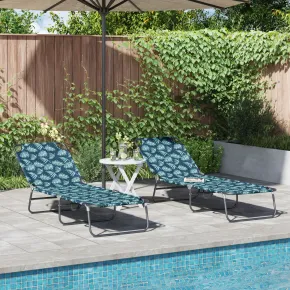 Șezlong Pliabil Exterior 2 Bucăți - Motiv Floral