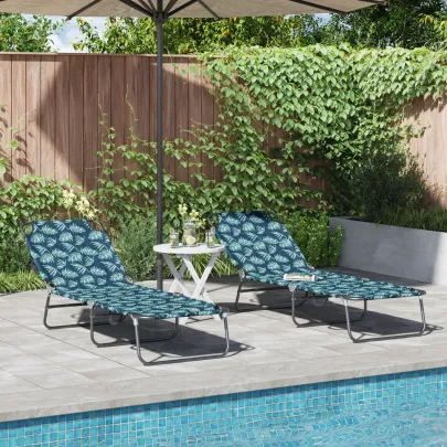 Șezlong Pliabil Exterior 2 Bucăți - Motiv Floral