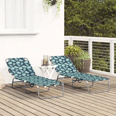 Șezlong Pliabil Exterior 2 Bucăți - Motiv Floral