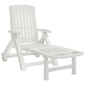 Șezlong Pliabil cu Roți Alb pentru Grădină - Comandă Acum 2
