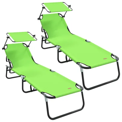 Set 2 șezlonguri pliabile cu copertină Verde
