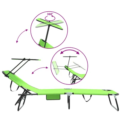 Set 2 șezlonguri pliabile cu copertină Verde