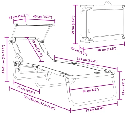 Set 2 șezlonguri pliabile cu copertină Verde