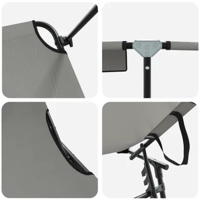 Set 2 Șezlonguri Pliabile cu Baldaquin Gri - Livrare Gratuită