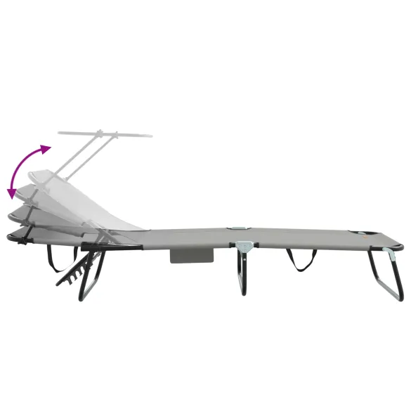 Set 2 Șezlonguri Pliabile cu Baldaquin Gri - Livrare Gratuită