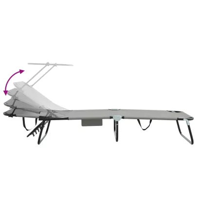 Set 2 Șezlonguri Pliabile cu Baldaquin Gri - Livrare Gratuită