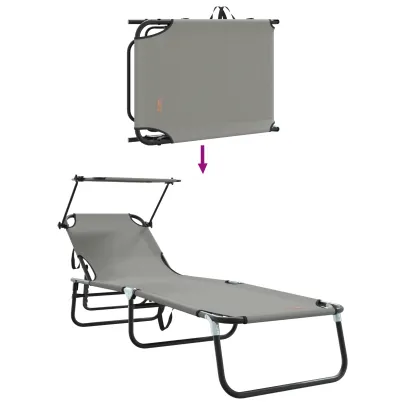 Set 2 Șezlonguri Pliabile cu Baldaquin Gri - Livrare Gratuită