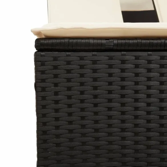 Șezlong Dublu cu Baldachin Negru - Poliratan | Livrare Gratuită