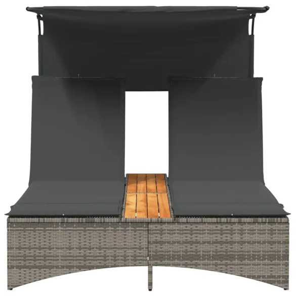 Șezlong Dublu cu Baldachin și Perne - Gri - Poliratan