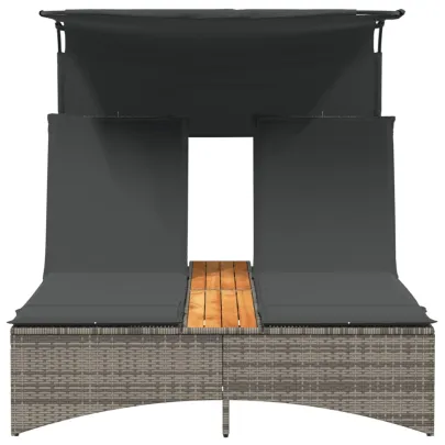 Șezlong Dublu cu Baldachin și Perne - Gri - Poliratan