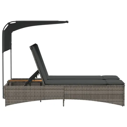 Șezlong Dublu cu Baldachin și Perne - Gri - Poliratan