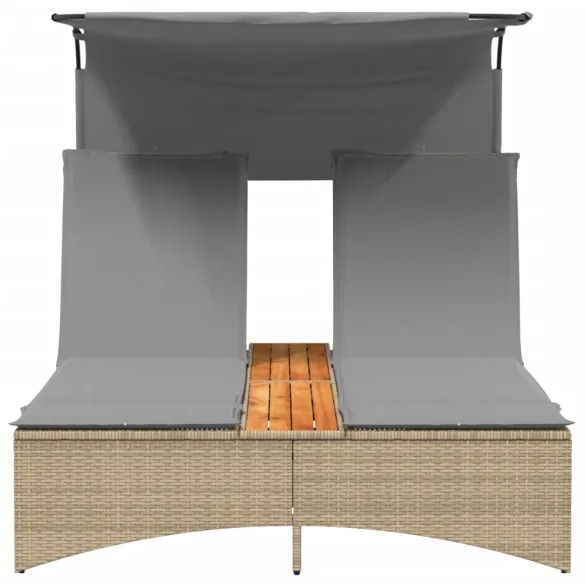 Șezlong Dublu cu Baldachin și Perne - Bej - Poliratan