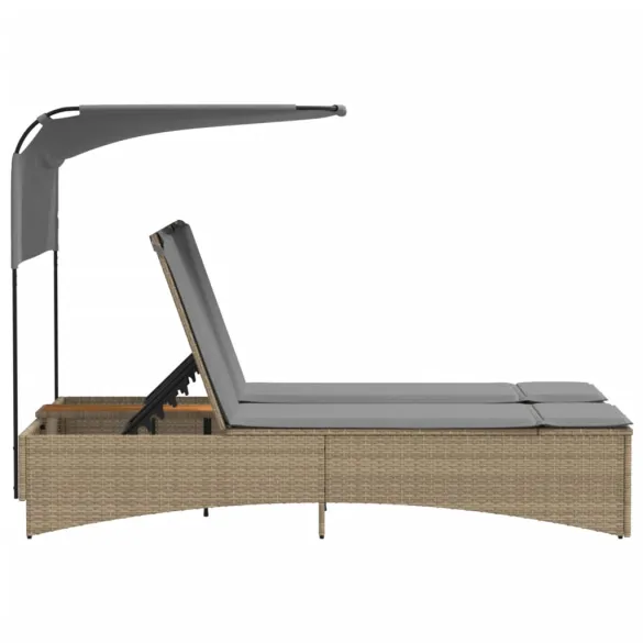 Șezlong Dublu cu Baldachin și Perne - Bej - Poliratan