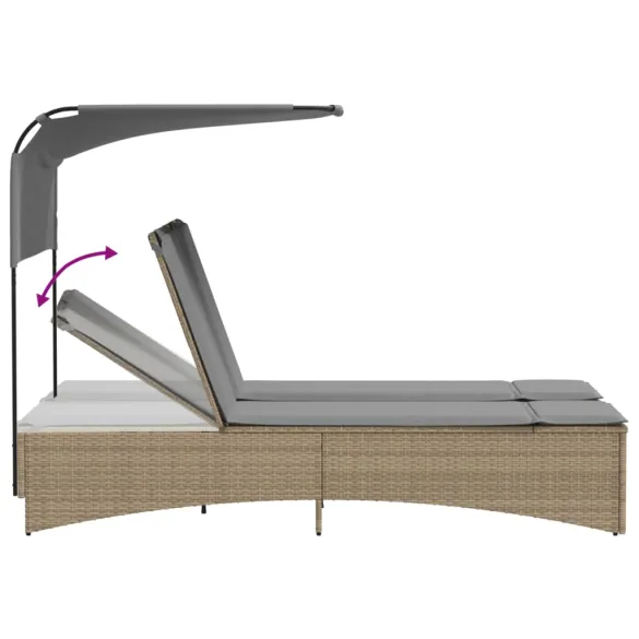 Șezlong Dublu cu Baldachin și Perne - Bej - Poliratan