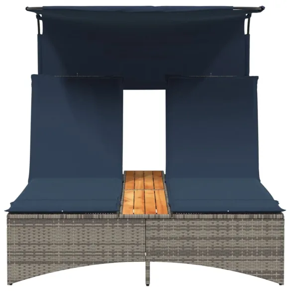 Şezlong Dublu cu Baldachin şi Perne - Gri - Poliratan