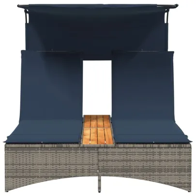 Şezlong Dublu cu Baldachin şi Perne - Gri - Poliratan