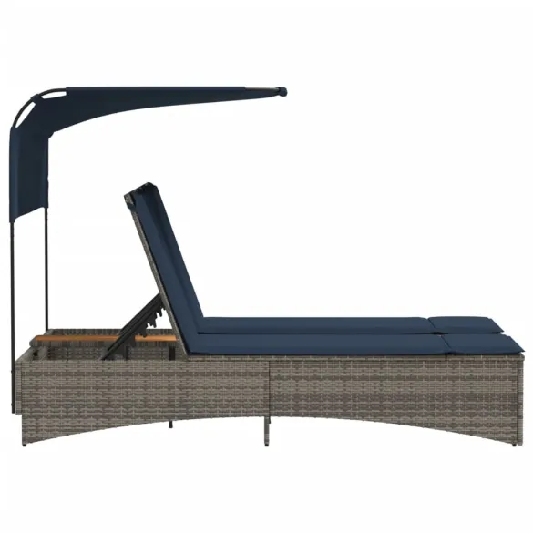 Şezlong Dublu cu Baldachin şi Perne - Gri - Poliratan