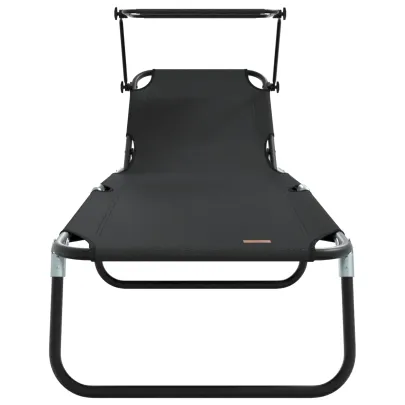 Șezlonguri Pliabile 2 buc cu Copertină Negru Oxford 600D