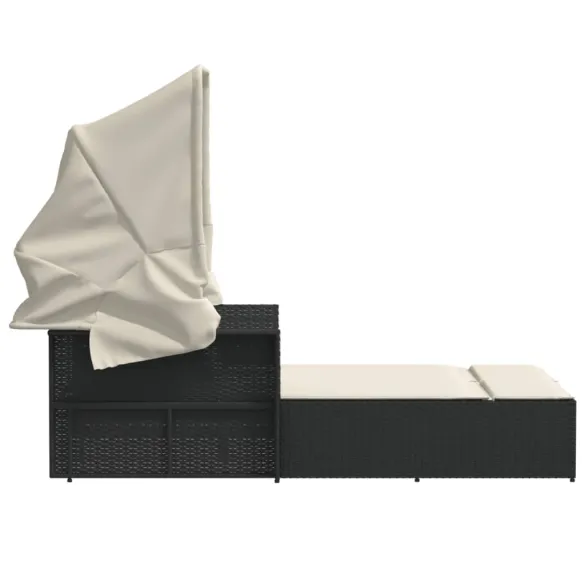 Șezlong Dublu cu Baldachin Negru - Poliratan Durabil