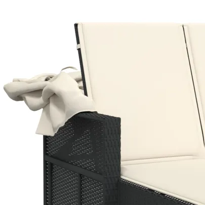 Șezlong Dublu cu Baldachin Negru - Poliratan Durabil