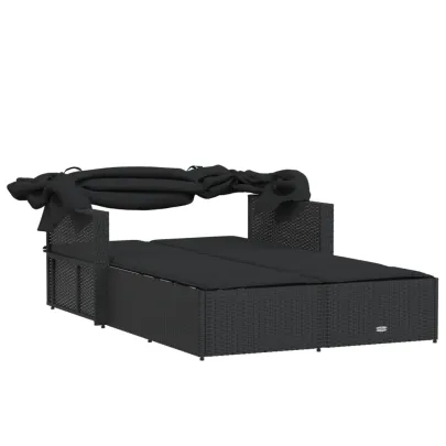Șezlong Dublu cu Baldachin Negru - Poliratan Rezistent