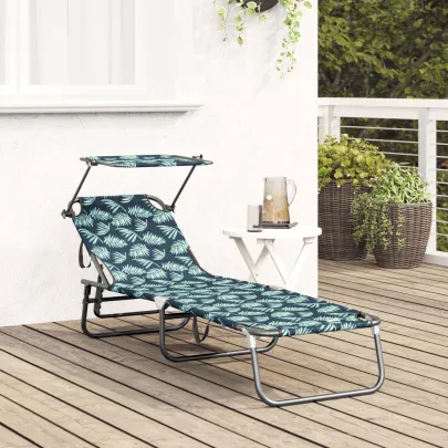 Șezlong Pliabil Exterior cu Imprimeu Frunze - Oxford 600D