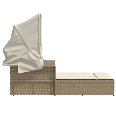 Șezlong Dublu cu Baldachin și Perne - Bej - Poliratan