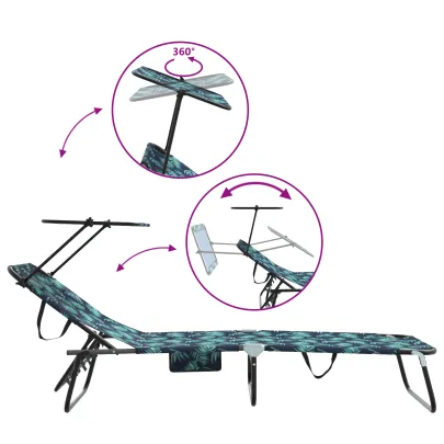 Șezlong Pliabil Exterior cu Imprimeu Frunze - Oxford 600D