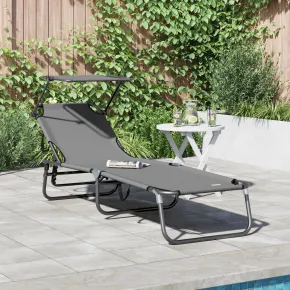 Șezlong Pliabil cu Copertină Gri - Oxford 600D | Livrare Gratuită