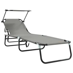Șezlong Pliabil cu Copertină Gri - Oxford 600D | Livrare Gratuită 2