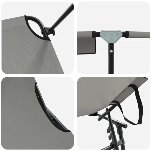 Șezlong Pliabil cu Copertină Gri - Oxford 600D | Livrare Gratuită