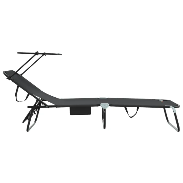 Șezlong Pliabil cu Copertină Negru 600D Oxford - Livrare Gratuită