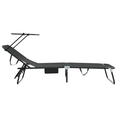 Șezlong Pliabil cu Copertină Negru 600D Oxford - Livrare Gratuită