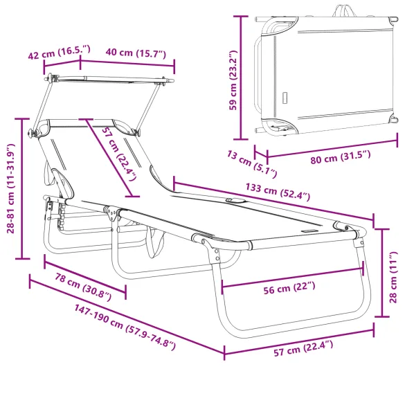 Șezlong Pliabil cu Copertină Negru 600D Oxford - Livrare Gratuită