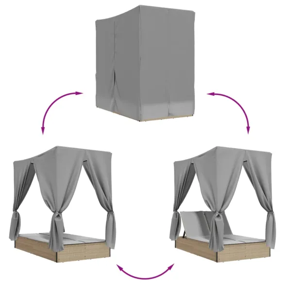 Șezlong Dublu cu Acoperiș și Perdele Bej - Poliratan